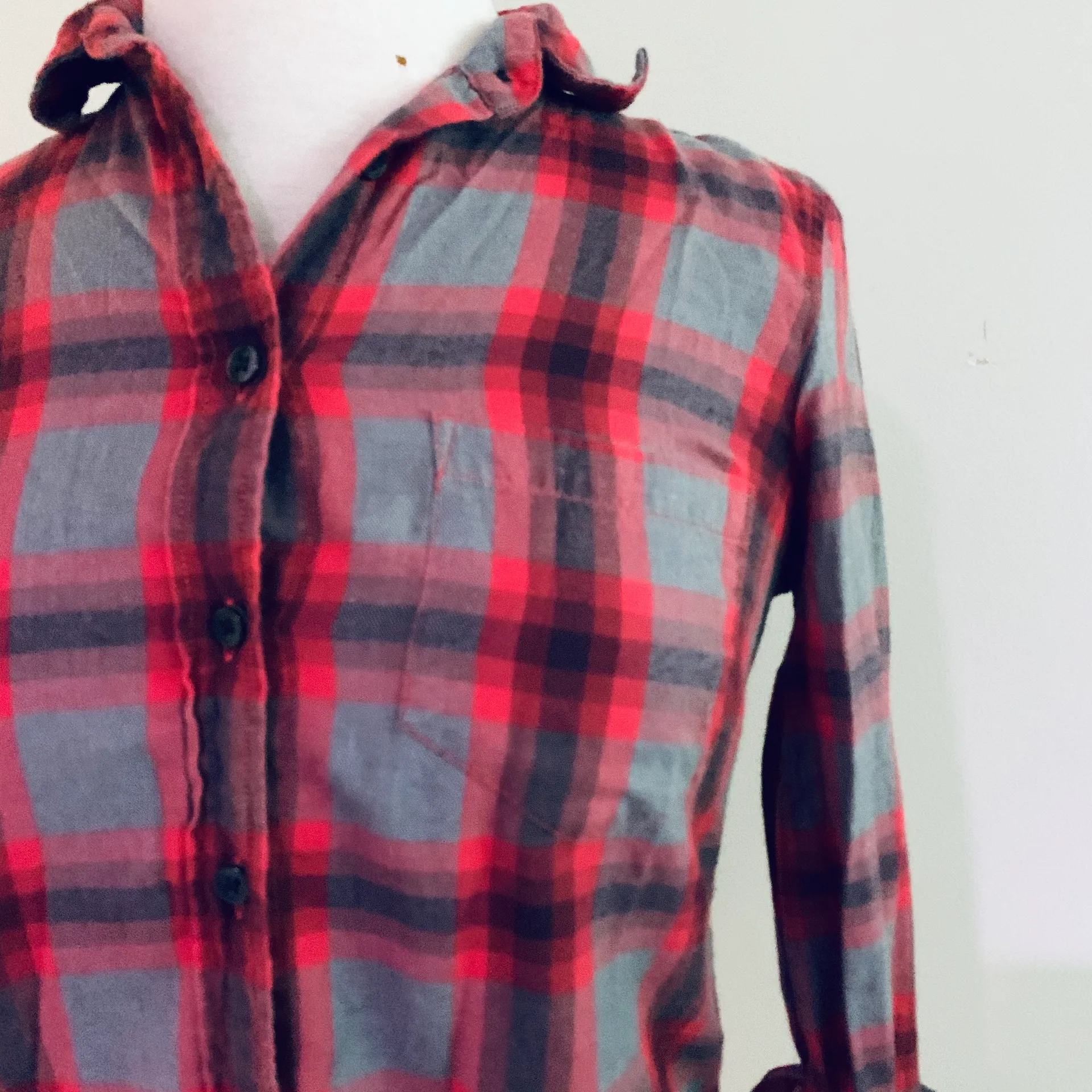 J Crew Factory Red Gray Plaid Button Down  - Image 6