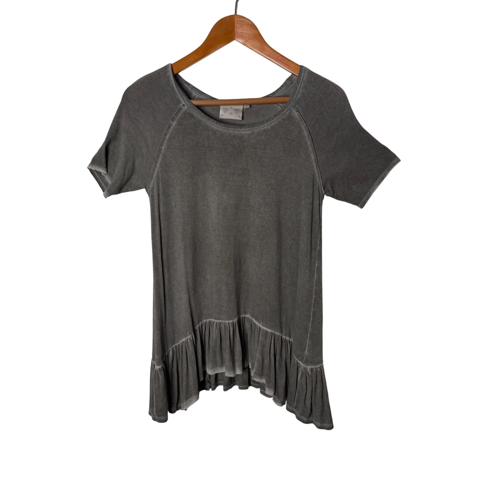 Dantelle Distressed Peplum Lagenlook Top Gray Size S Ruffled Grunge Flowy BOHO - Image 4