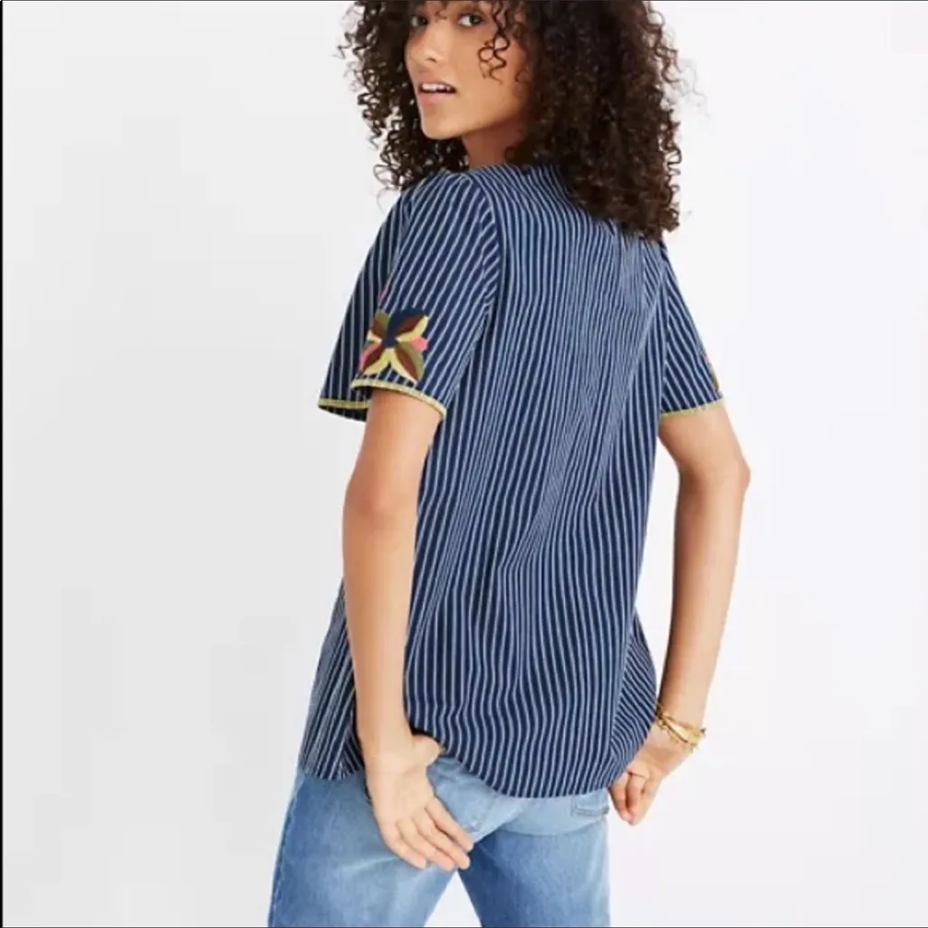 Madewell  Embroidered Navy Boho Top - Size XS - EUC - Image 3