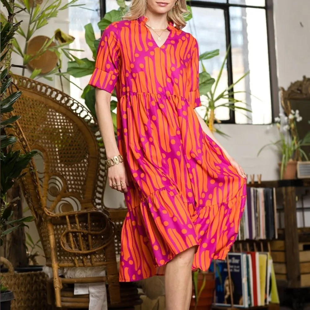 Collection by Cezele Orange & Purple Marmalade Dye Print Casual Long Midi Dress Size M - Image 6