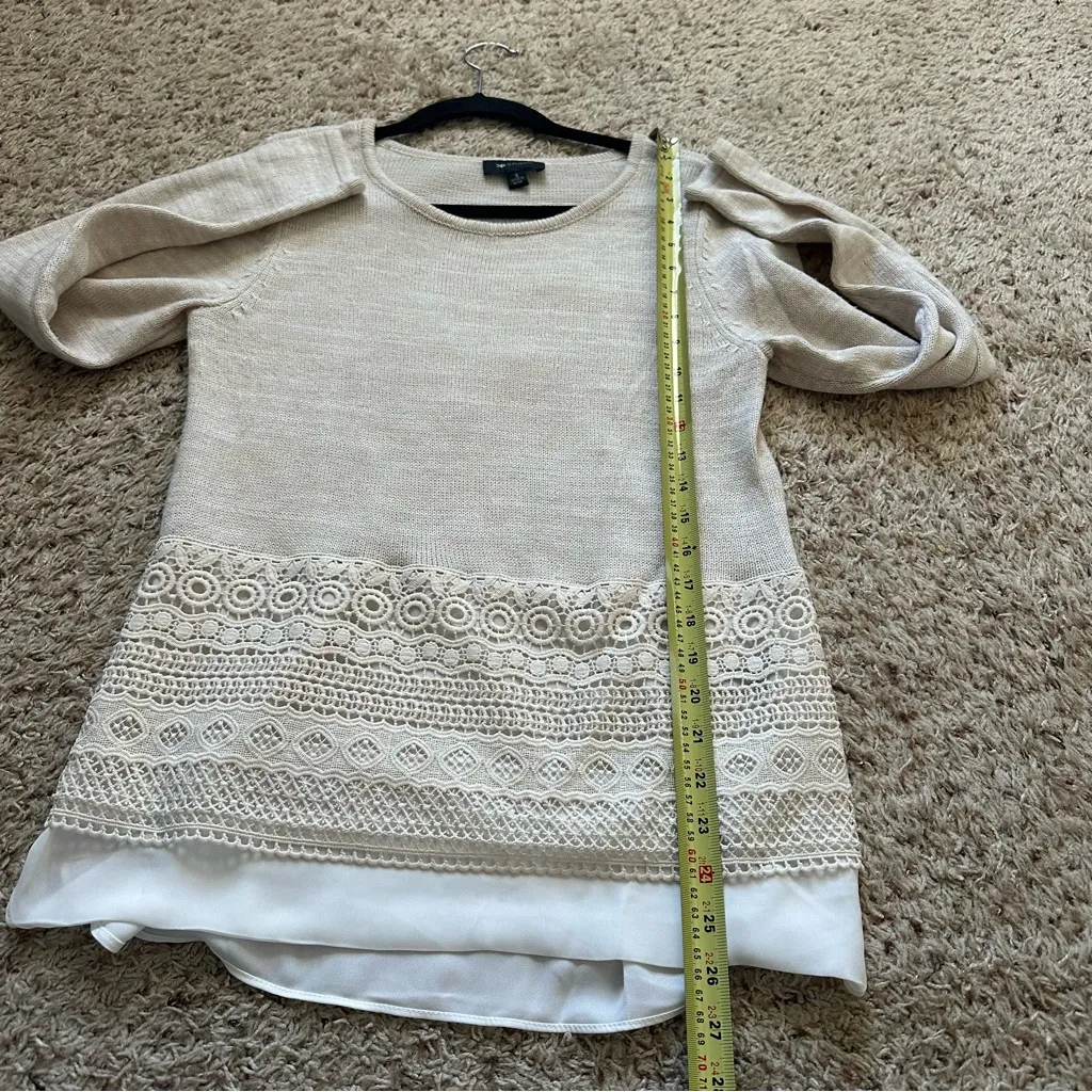 AB Studio Small Sweater Ivory Pullover 3/4 Sleeve Lightweight Boho Earthy - Image 5