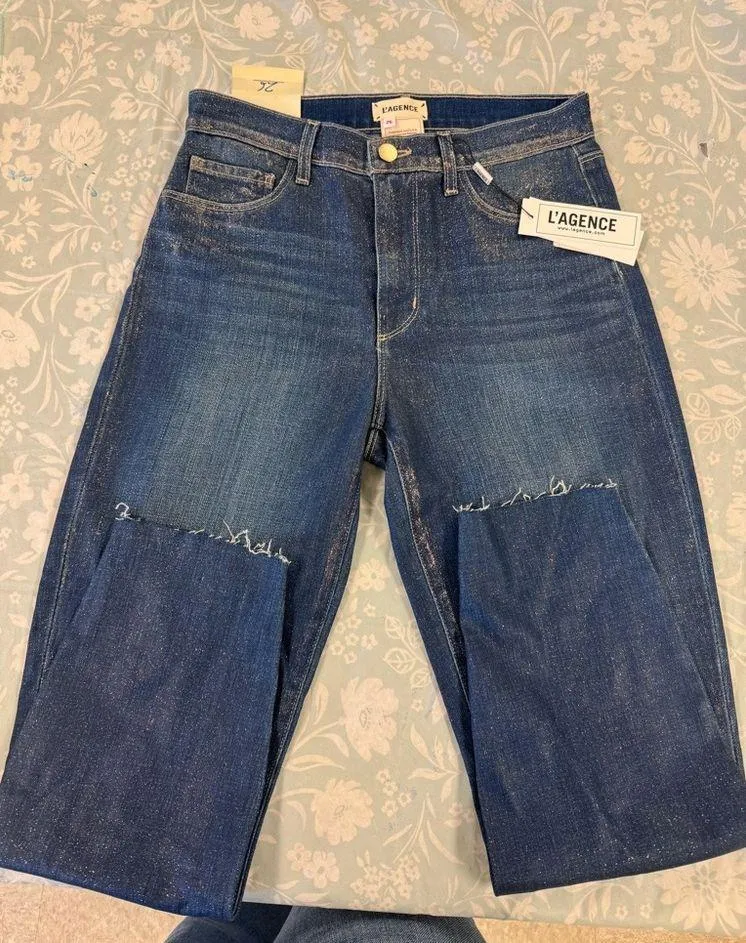 L'Agence  El Matador Fremont Gold Glitter Coated Skinny Jeans Women's Size 26 - Image 5