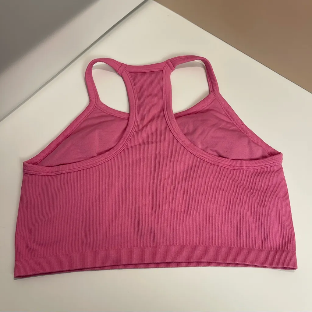 Jockey Pink Ribbed Sports Bra Size L Racerback Stretch Comfort Activewear Size L - Image 6
