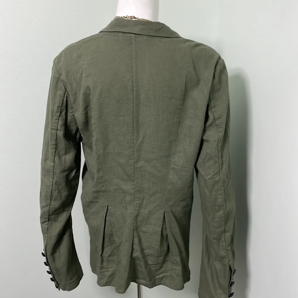 Free People Cinched Waist Linen Blend Blazer Olive Green - Image 6