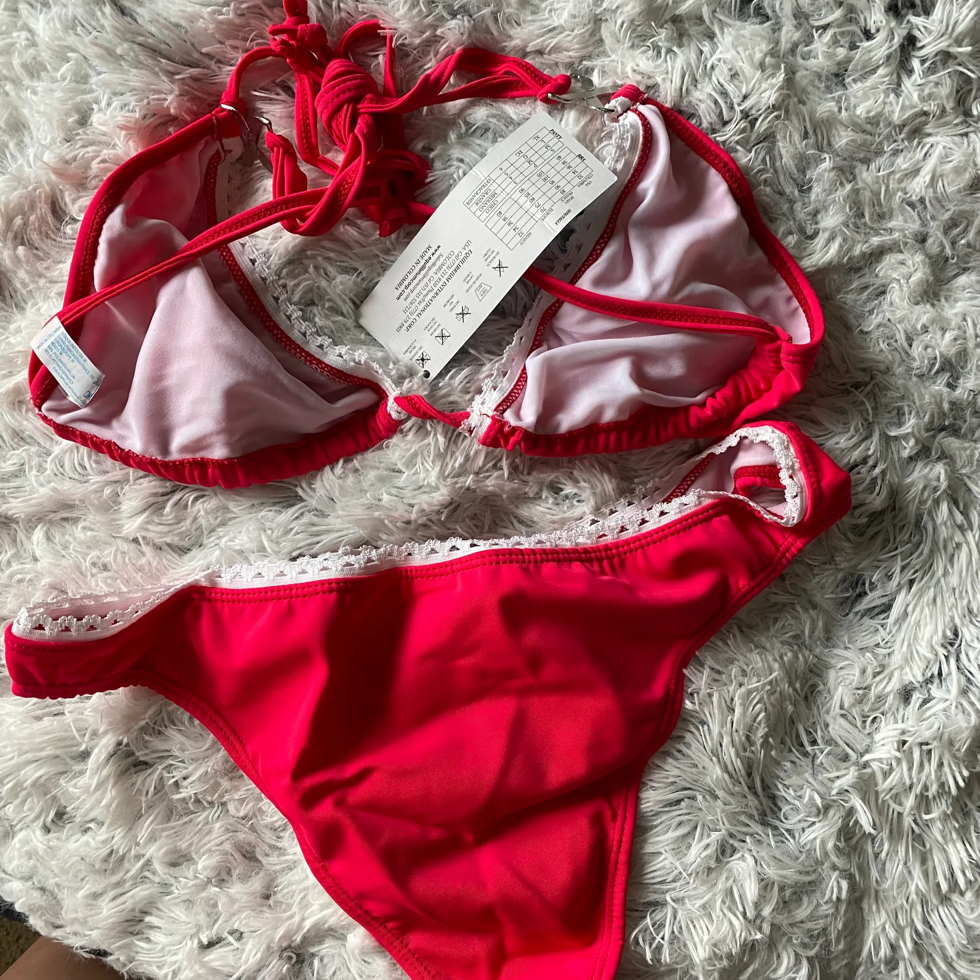 Equilibrium International Childs Boho Crochet Triangle Bikini Set Red Size XL - Image 3