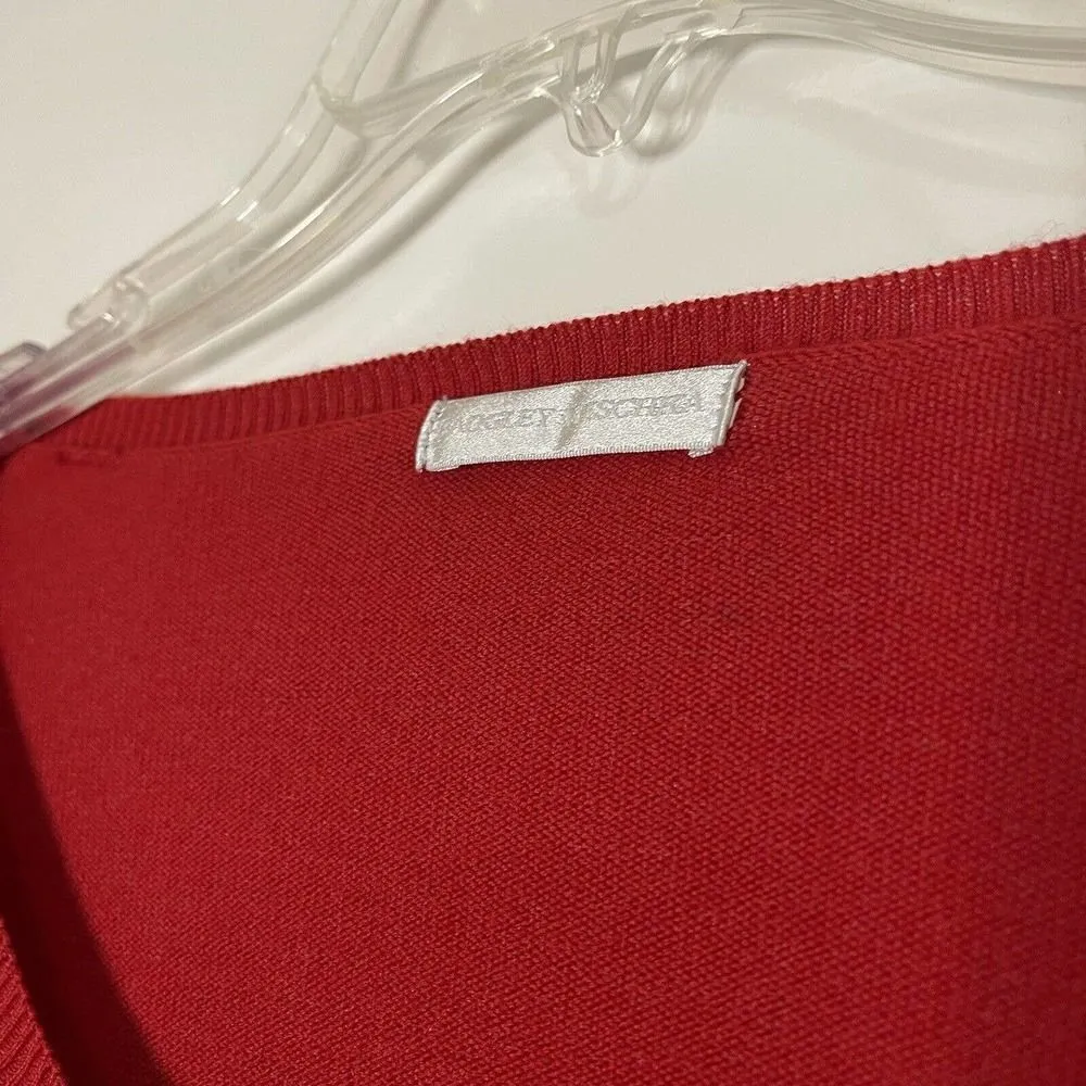 Badgley Mischka Red Wool knit ruffle sleeve detail round neck sweater size small - Image 4