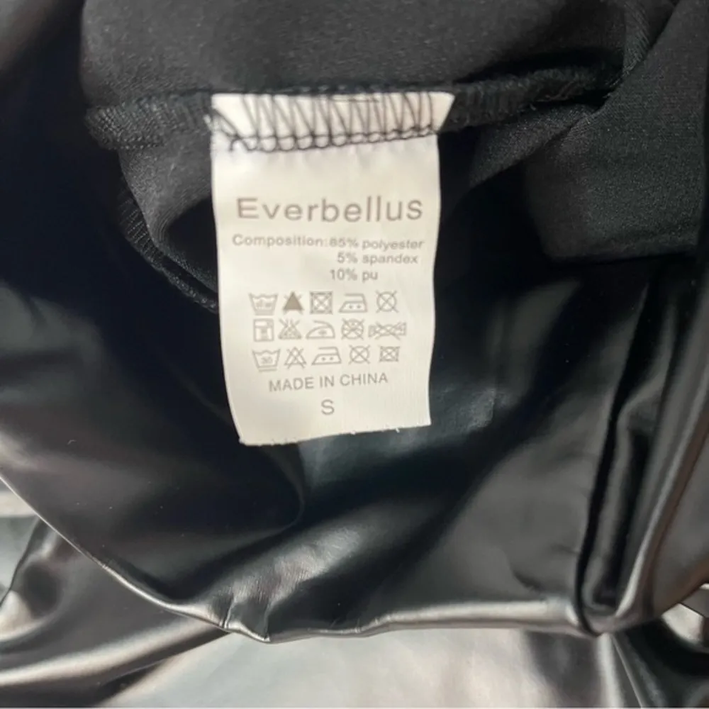 Everbellus Black Sexy Faux Leather High Waisted Stretchy Leggings Size S New! - Image 4