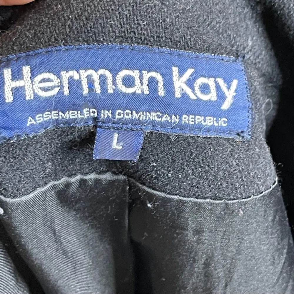 Vintage Herman Kay‎ Wool Pea Coat Black Size L - Image 8