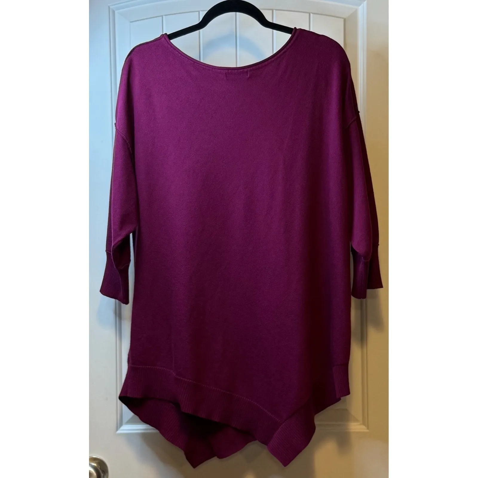Verve‎ Ami Plus Size 2X Burgundy Asymmetric Hem Poncho 3/4 Sleeve Sweater Top # - Image 3