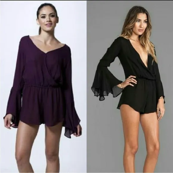 Indah Parnell Purple Bell Sleeve Romper - Image 2