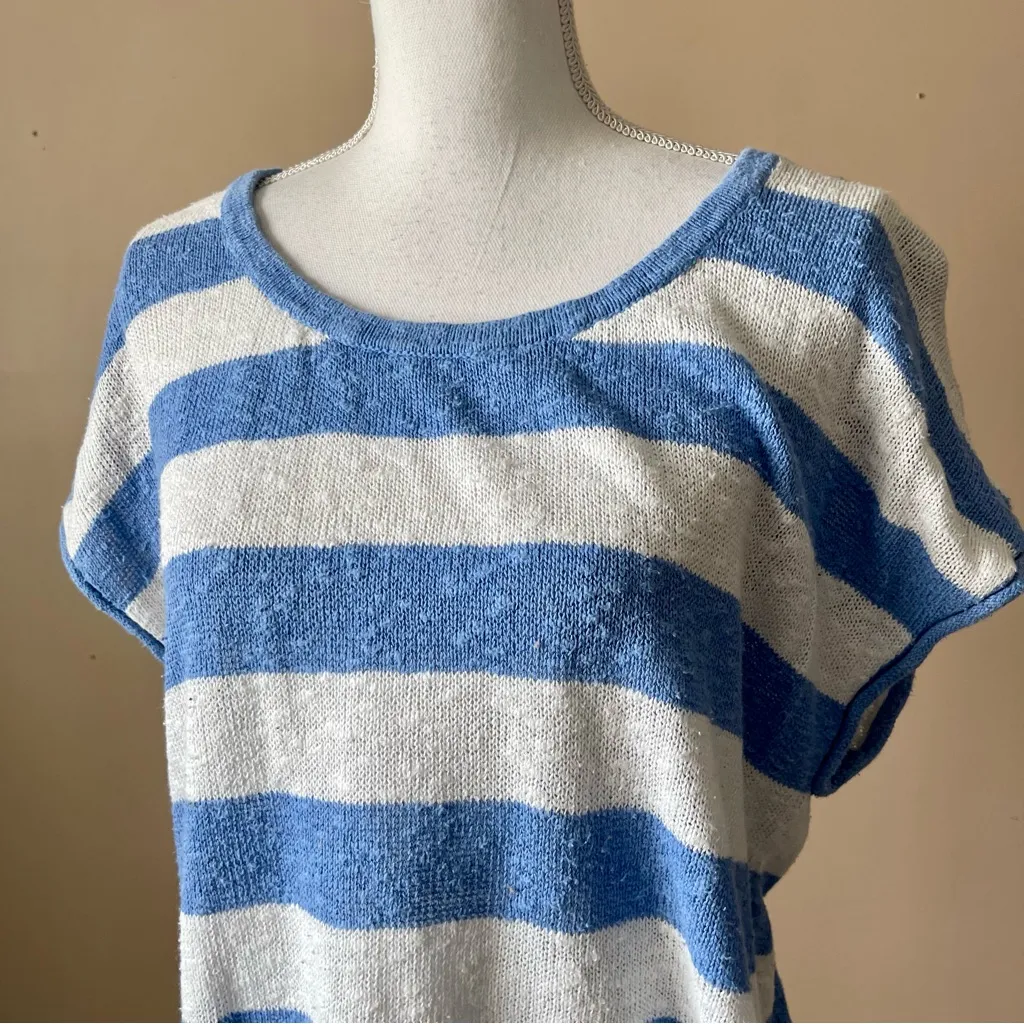 LOFT | Striped Linen Blend Knit Short Sleeve Sweater Sz XL - Image 5