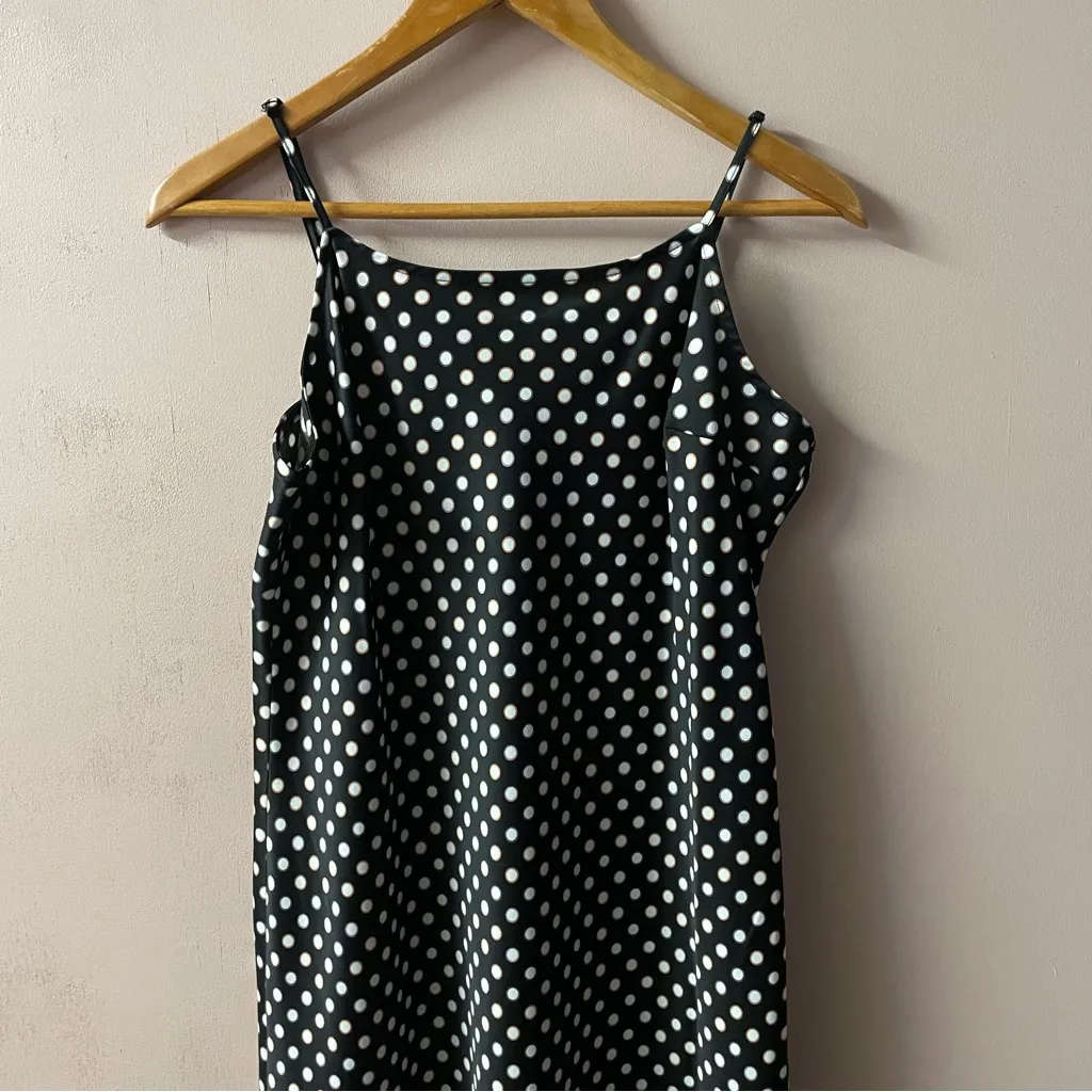 A New Day Black Polka Dot Slip Midi Dress EUC Size S - Image 9