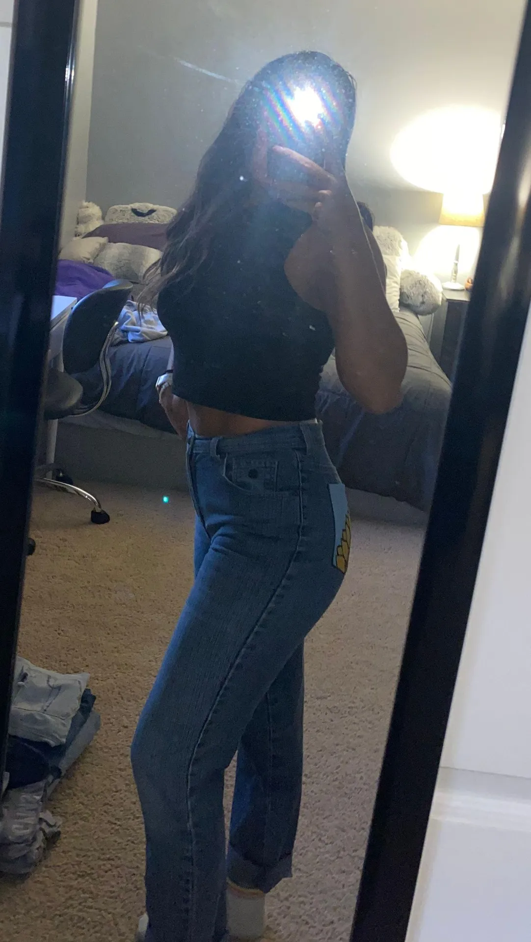 High Waisted, Hand Painted Jeans Size 6 - Image 2