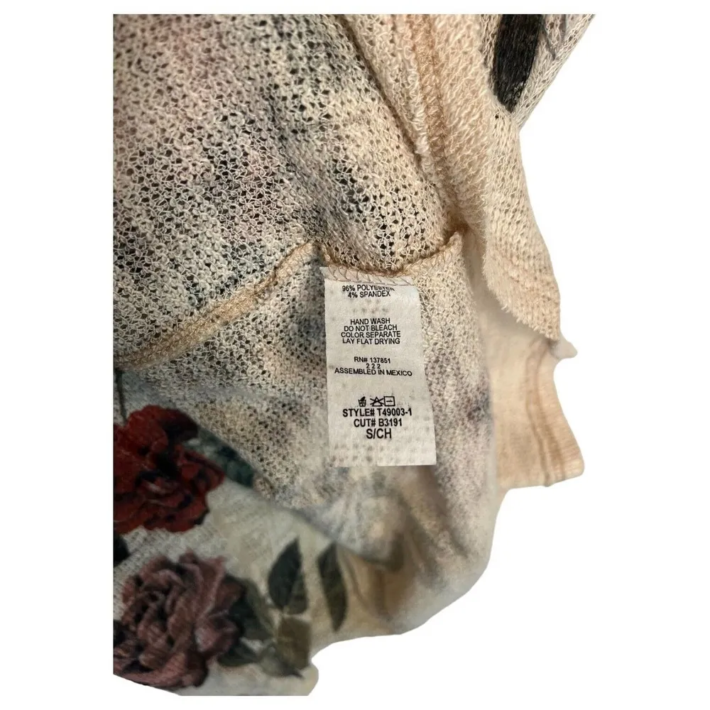 Live In The Moment Sweater Womens S Floral Boho Open Cardigan Long Line Ivory - Image 8