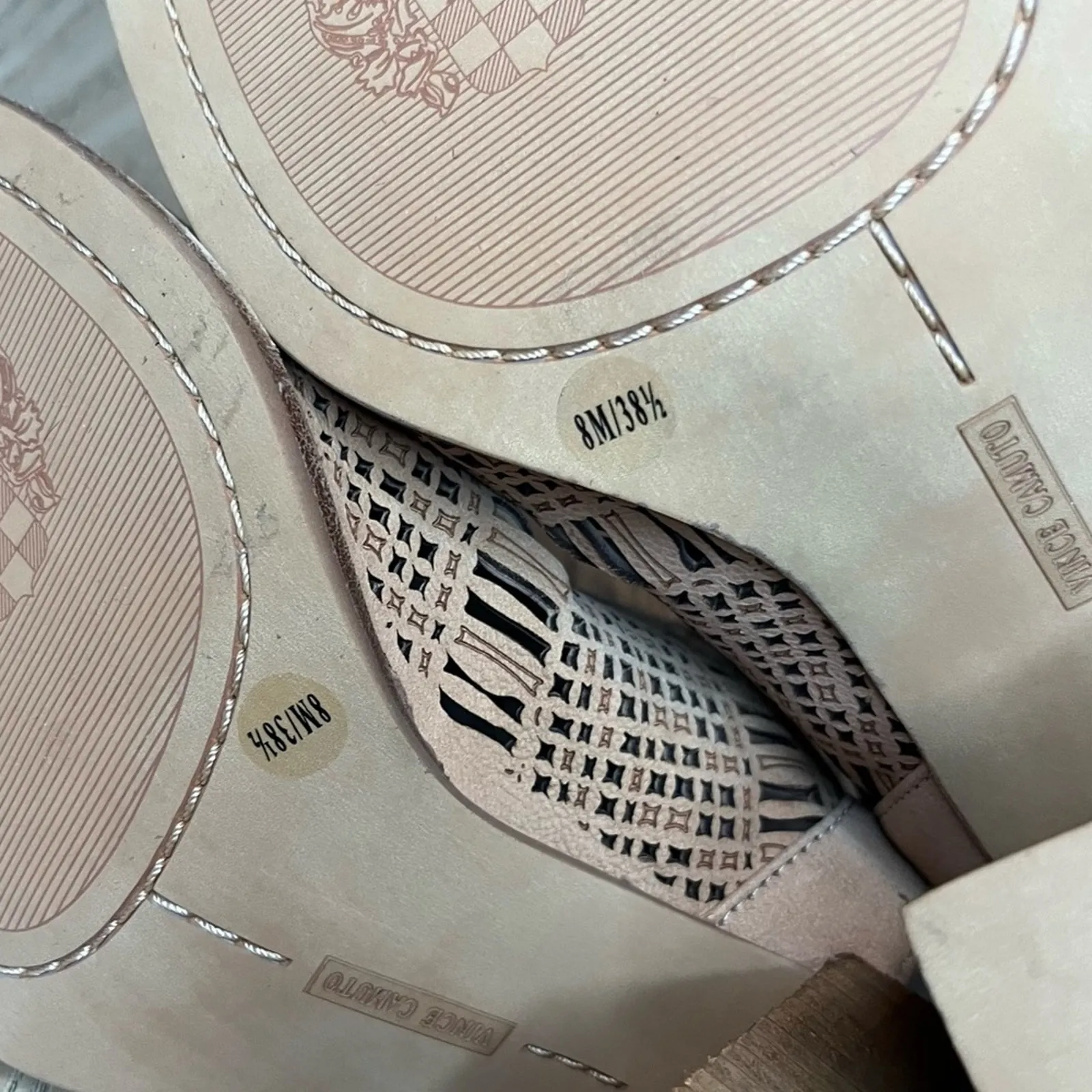 Vince Camuto Keannie Block Heel Leather Perforated Cage Sandals Tan Women’s 8 - Image 10