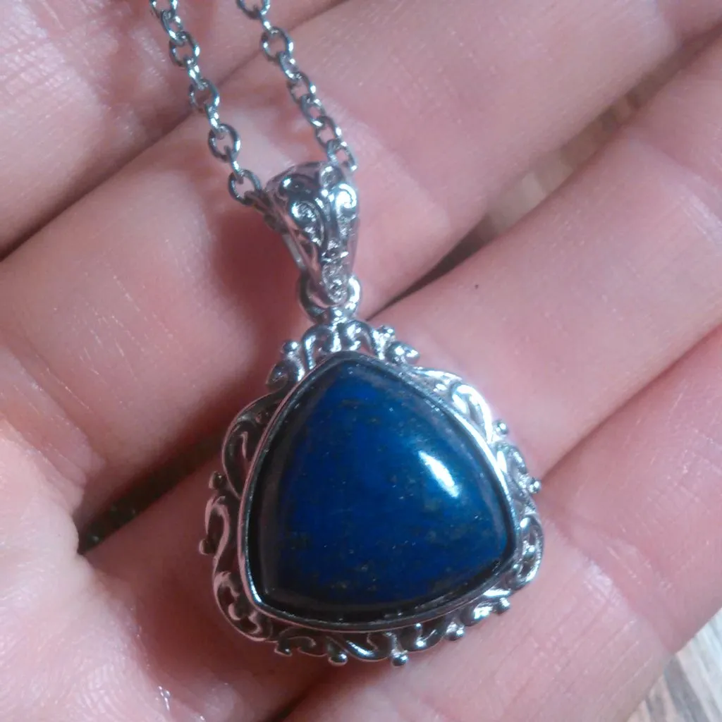 Lapis Lazuli Solitaire Copper Pendant Stainless Steel Necklace - Image 8