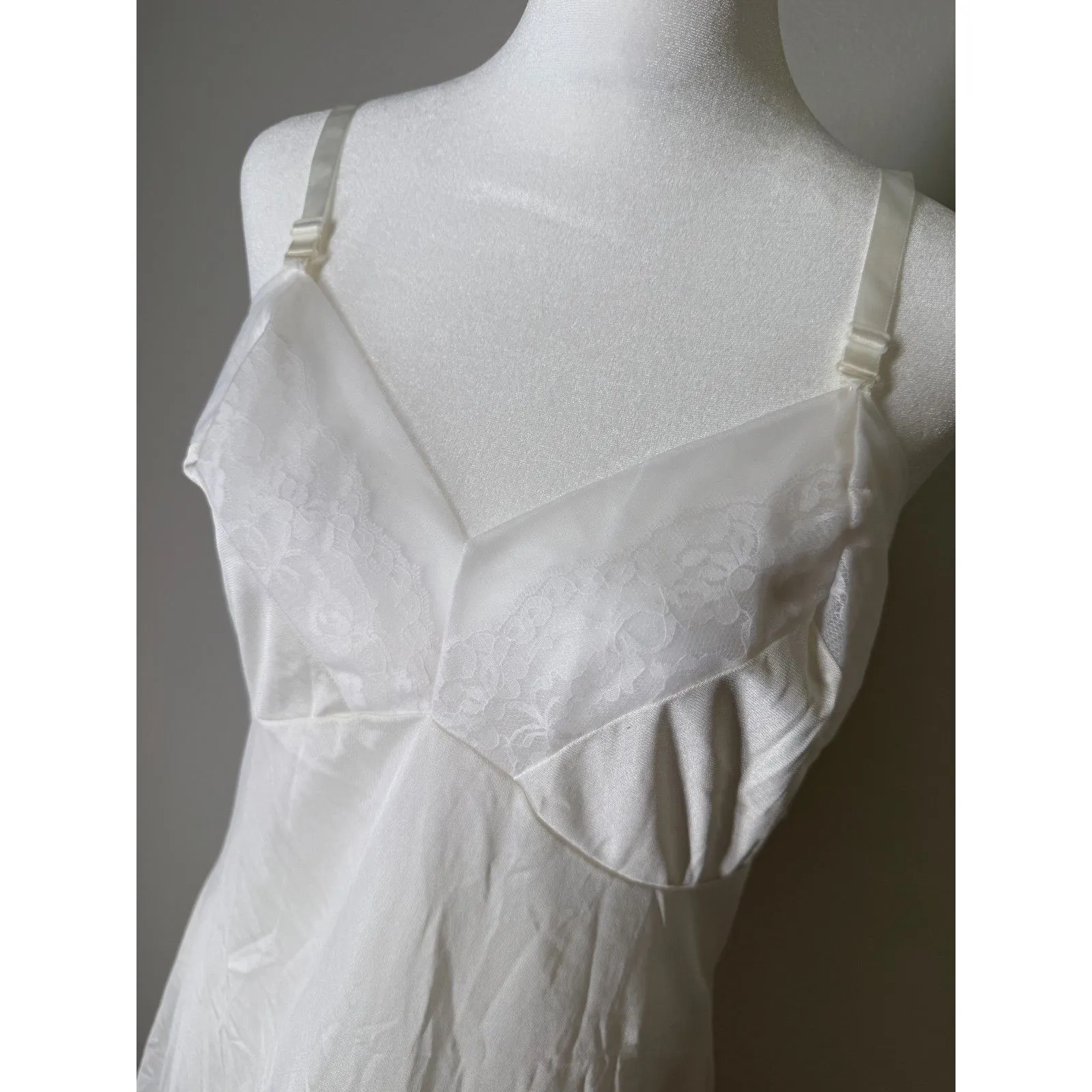 Vintage Y2k Movie Star Babydoll Slip Dress Sz 38 White Lace Cottagecore Romantic Size M - Image 3