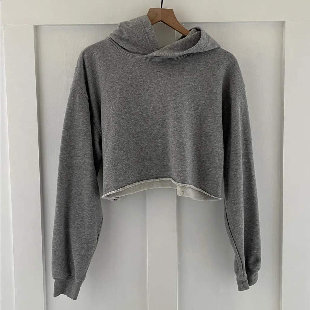TNA The Perfect Crop Hoodie Pullover Sweatshirt Roll Hem in Light Gray Size L Size L - Image 5