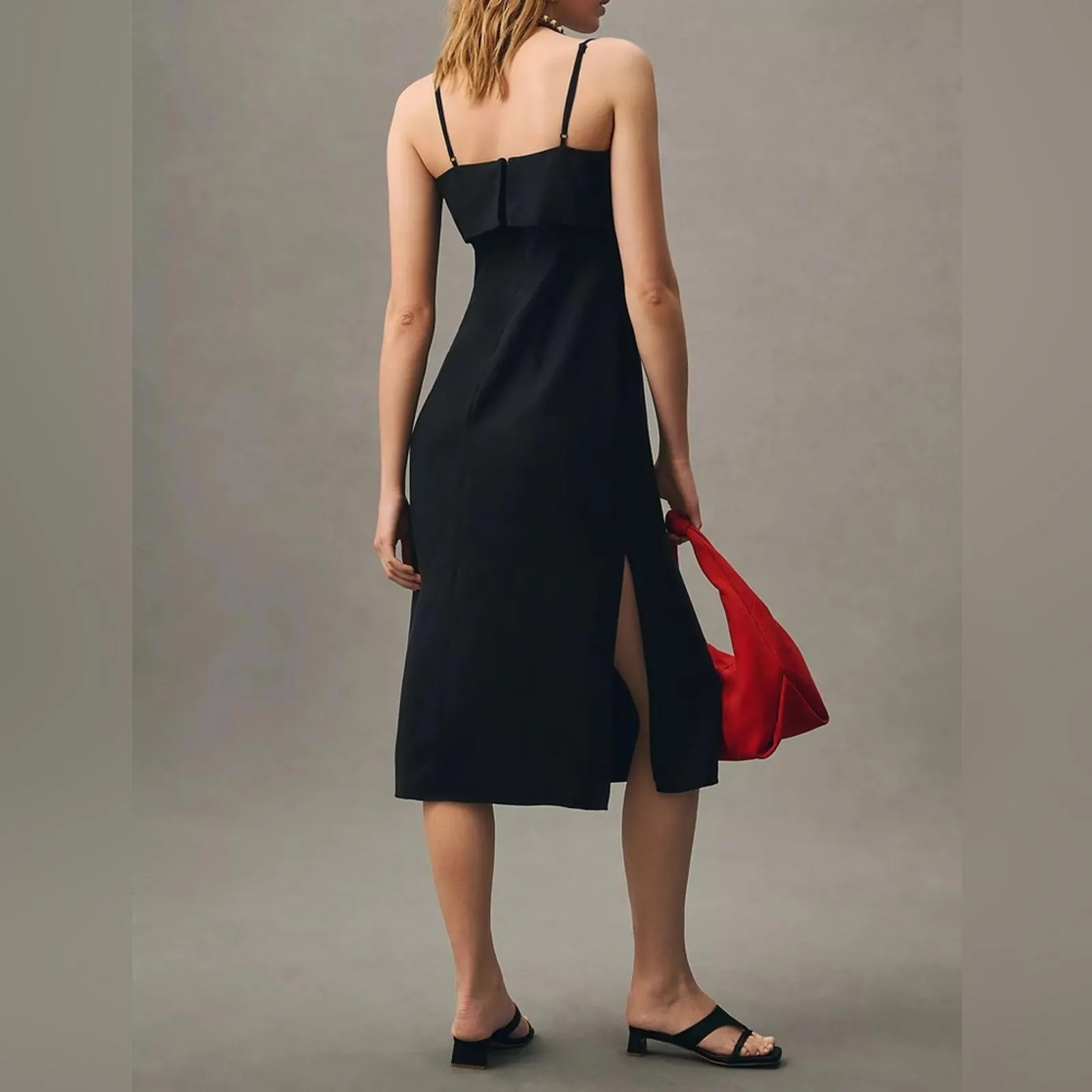 By Anthropologie Slim Linen Midi Dress Black Womens 2 - Image 3