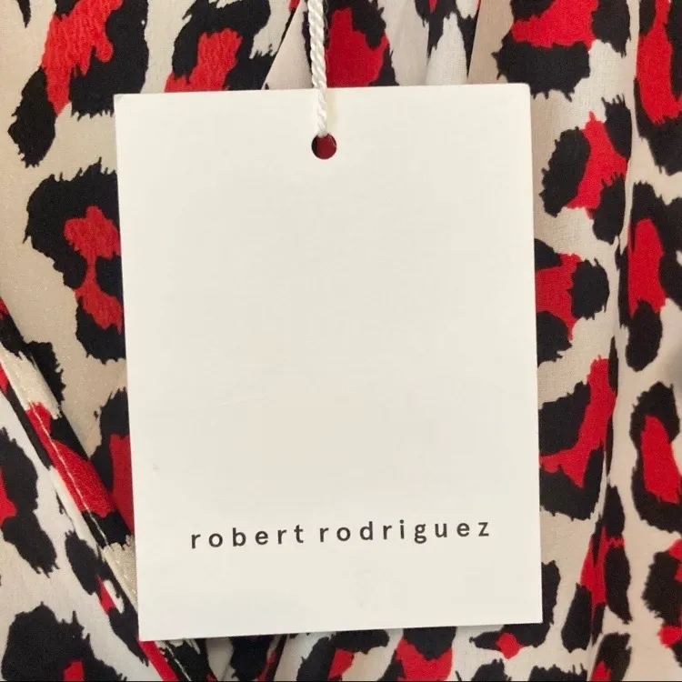 Robert Rodriguez Leopard Lena Wrap Dress White Black Red Long Sleeve Tie Ruffle - Image 14
