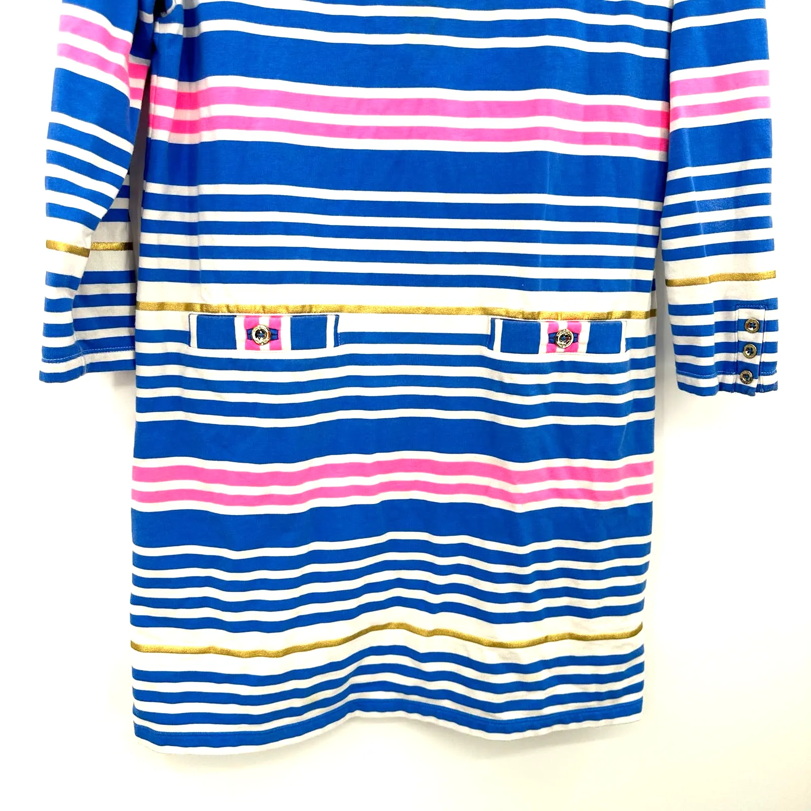 Lilly Pulitzer size small long sleeve striped dress‎ blue white yellow pink - Image 3