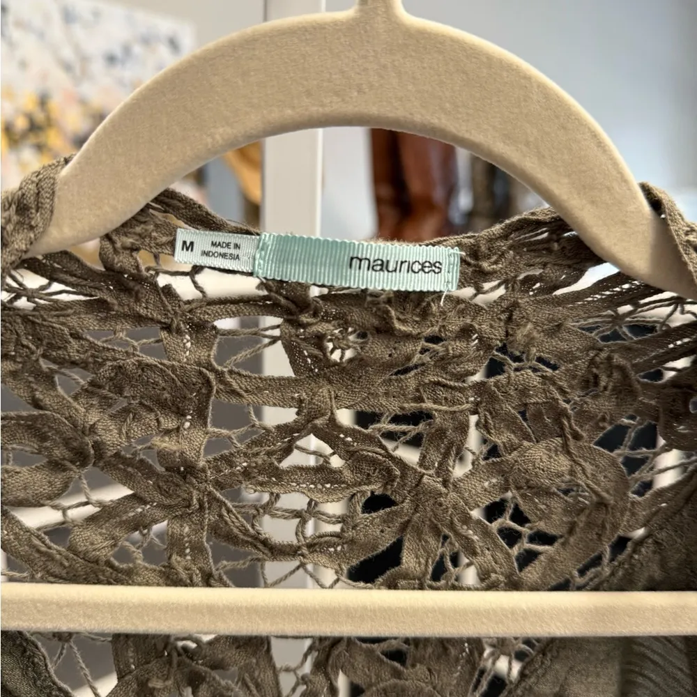 Maurice’s Olive Green Lace Detail Women's Jersey Knit 3/4 Sleeve Cardigan - Image 2