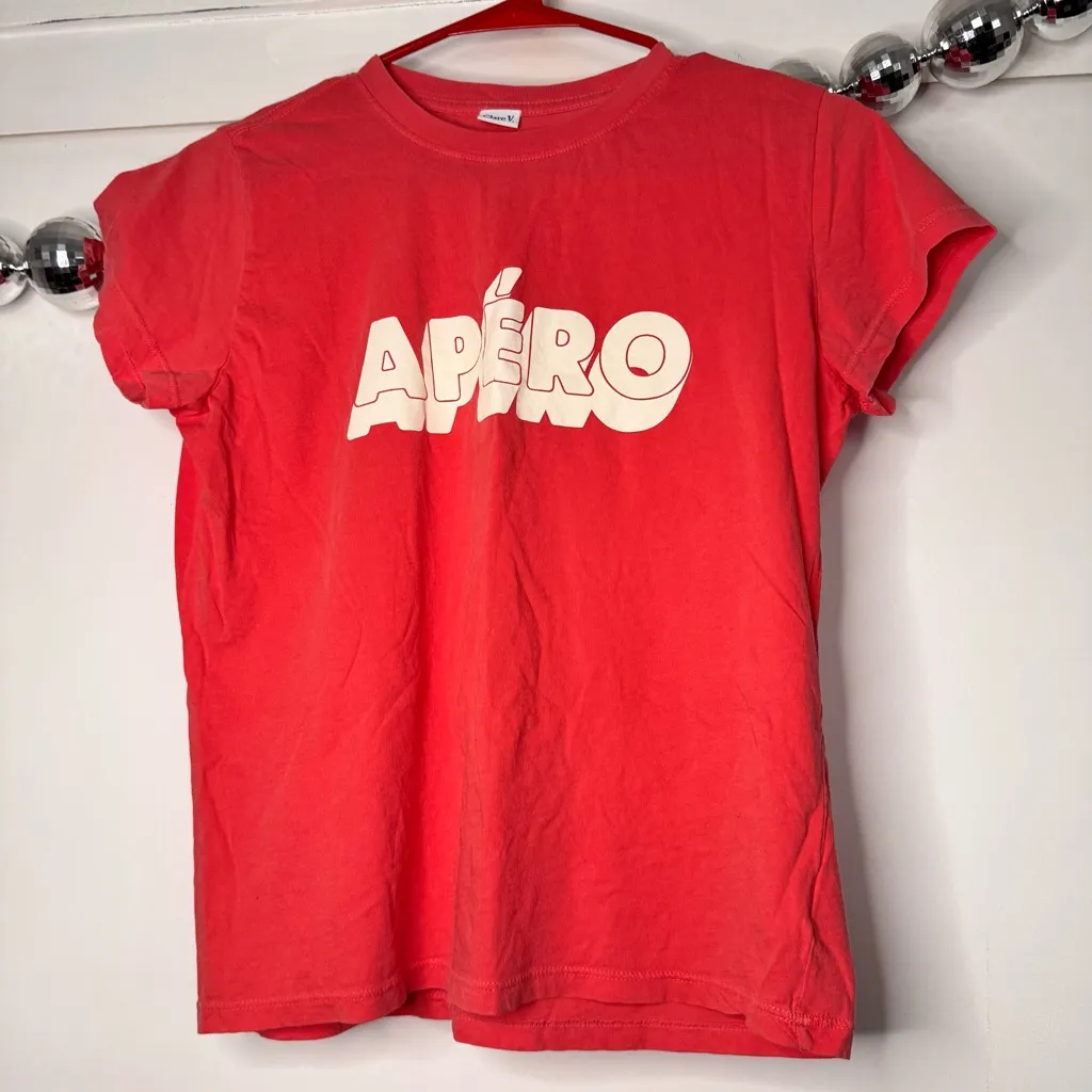 Clare V Apero Short Sleeve Classic T Shirt Coral Top White Size XS - Image 3