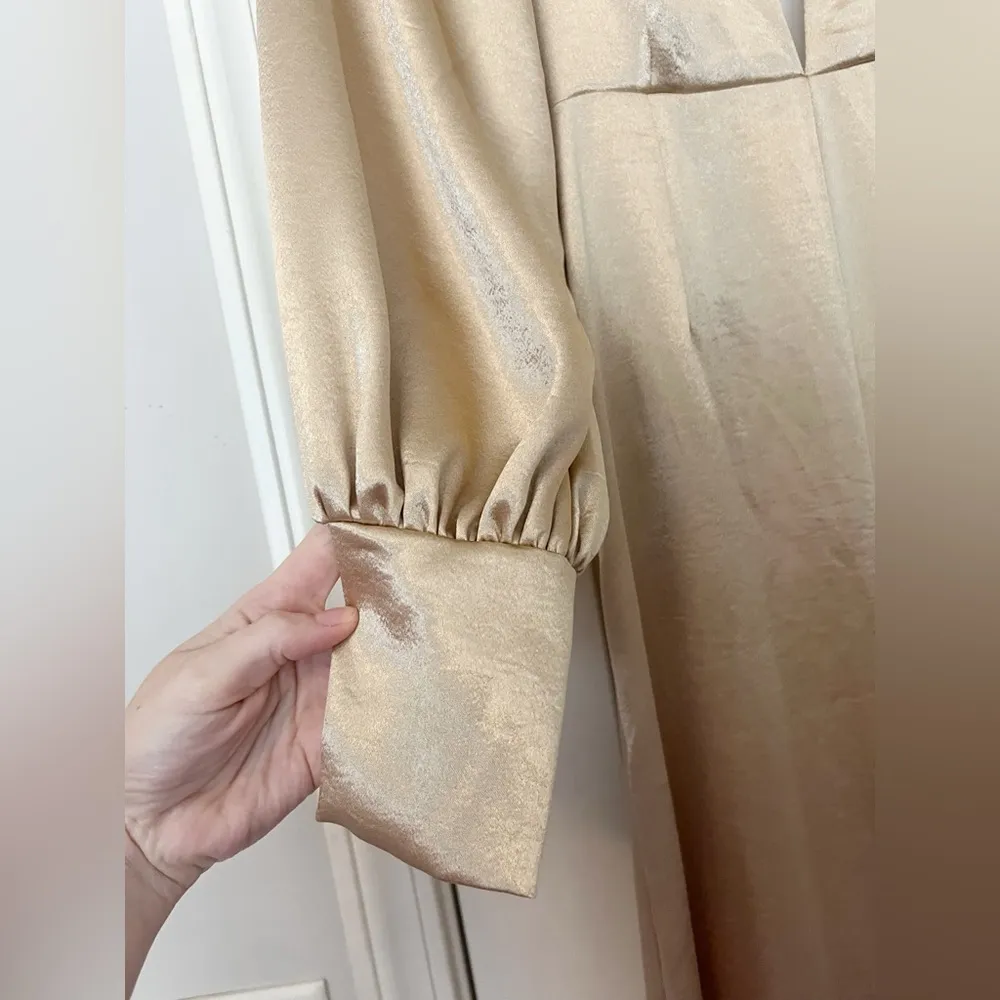 Free People X Anthropologie Nadia Satin Jumpsuit Gold - Image 8