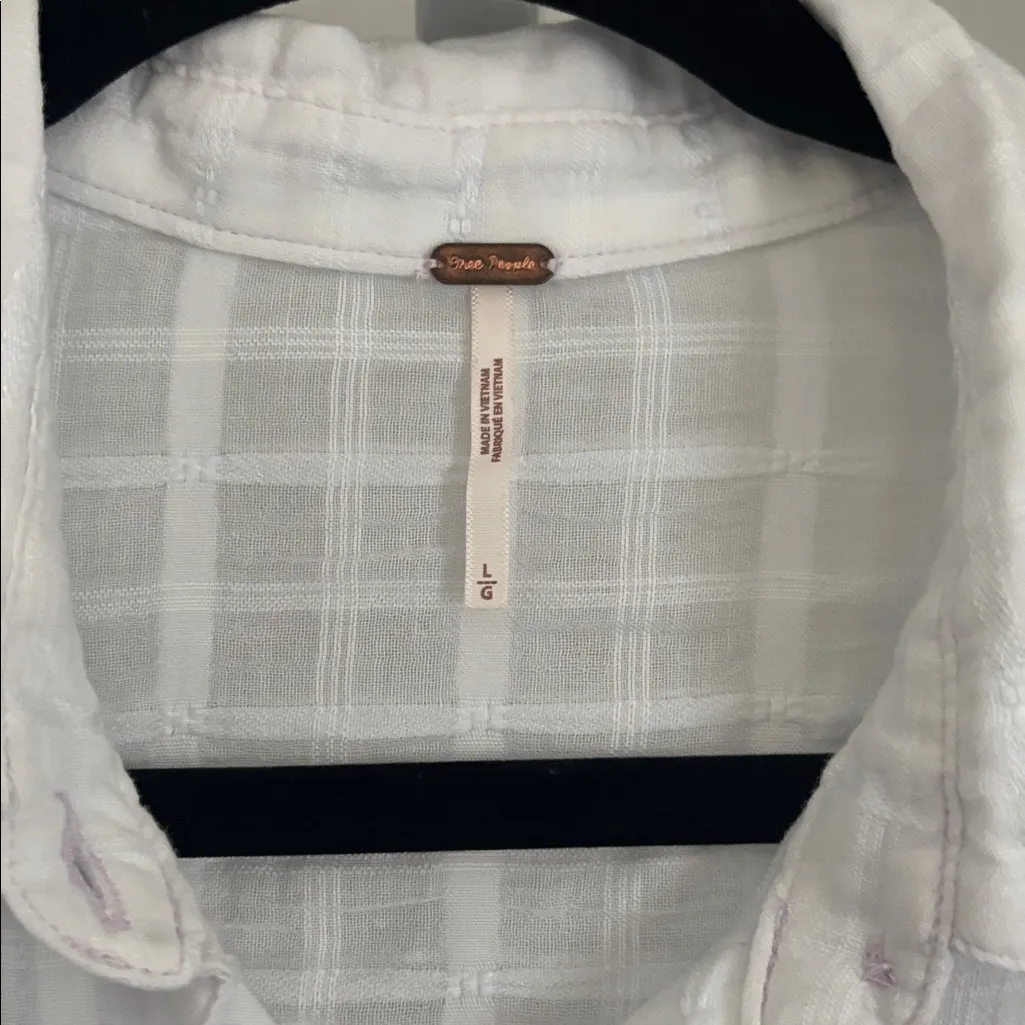 NWT Free People Loveland Women’s White Button-Up Long Sleeve Windowpane Plaid Size L - Image 6