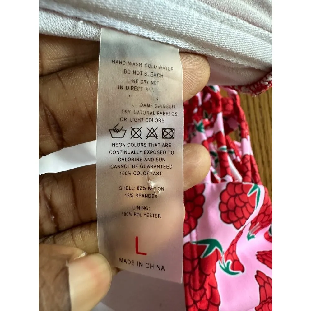 Womens Red Cropped Top Strawberry Print V neck Strappy Back Padded Size L NWOT Size L - Image 4