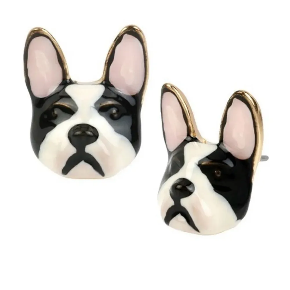 Betsey Johnson Sugar Critters Enamel Black & White Bulldog Stud Earrings NIB - Image 5