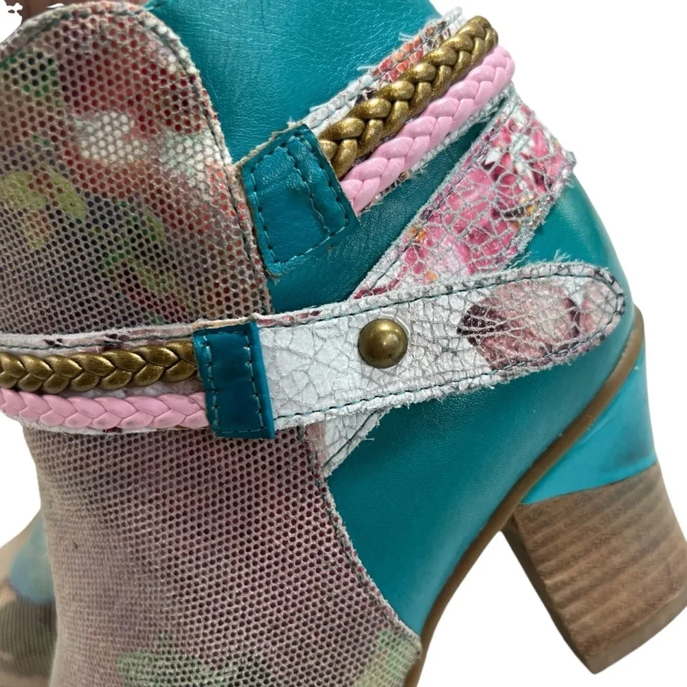 L’ARTISTE GAVIVA TURQUOISE LEATHER ANKLE BOOT Blue Size 7 - Image 5