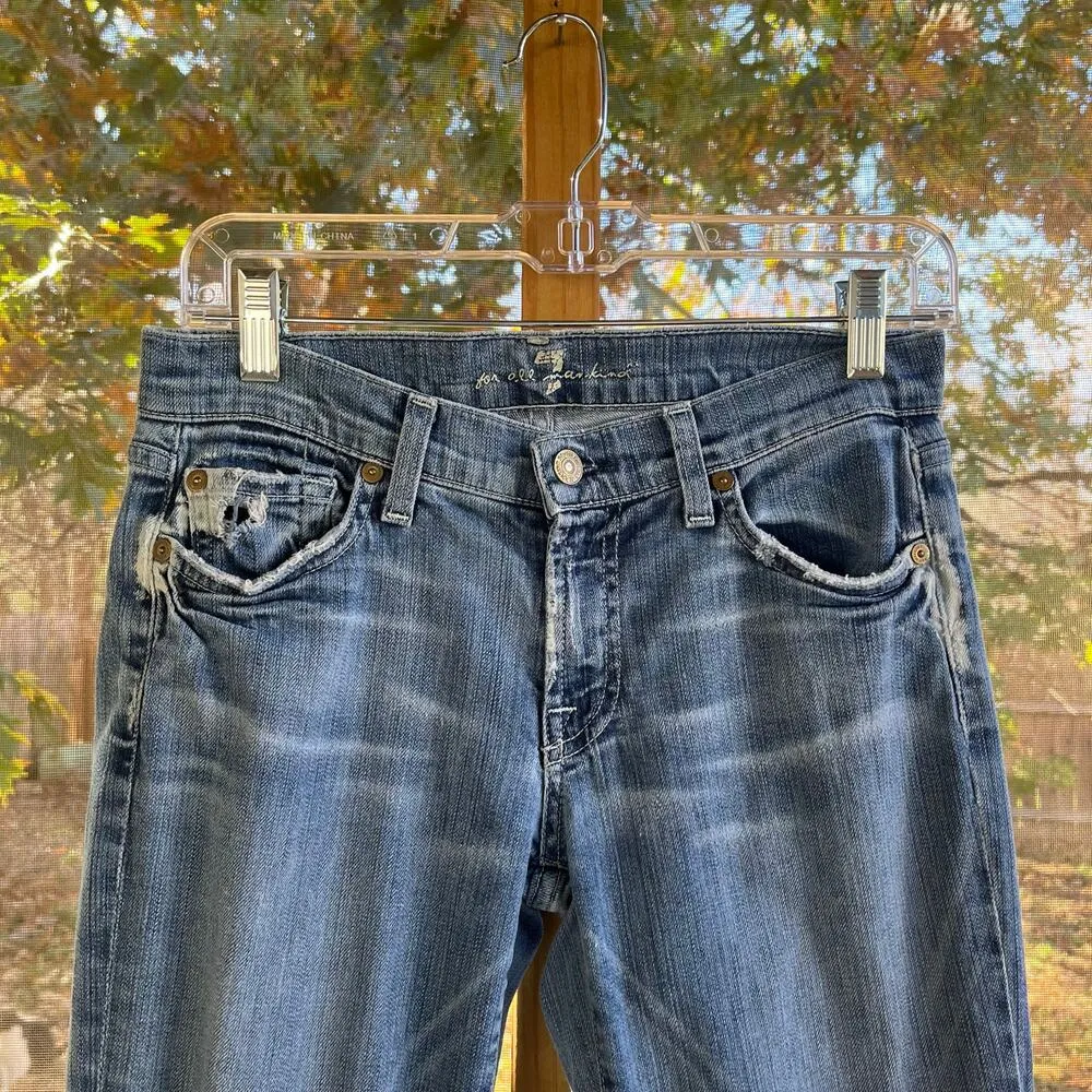 7 For All Mankind Women's Rhinestone Pocket Bootcut Jeans Size 28" - Image 3