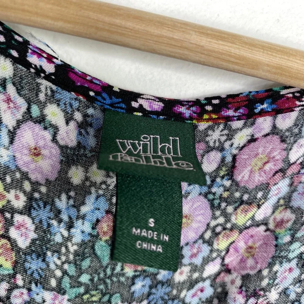 Wild Fable Black Purple Floral Print Short Sleeve Mini Dress Women's Size Small - Image 5