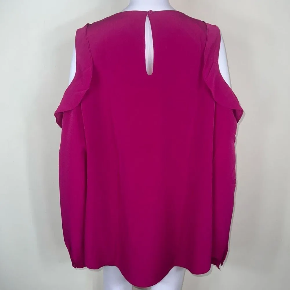 Rachel Roy Cold Shoulder Ruffle‎ Blouse **Button loop on one cuff is ripped** Pink Size 2X - Image 4