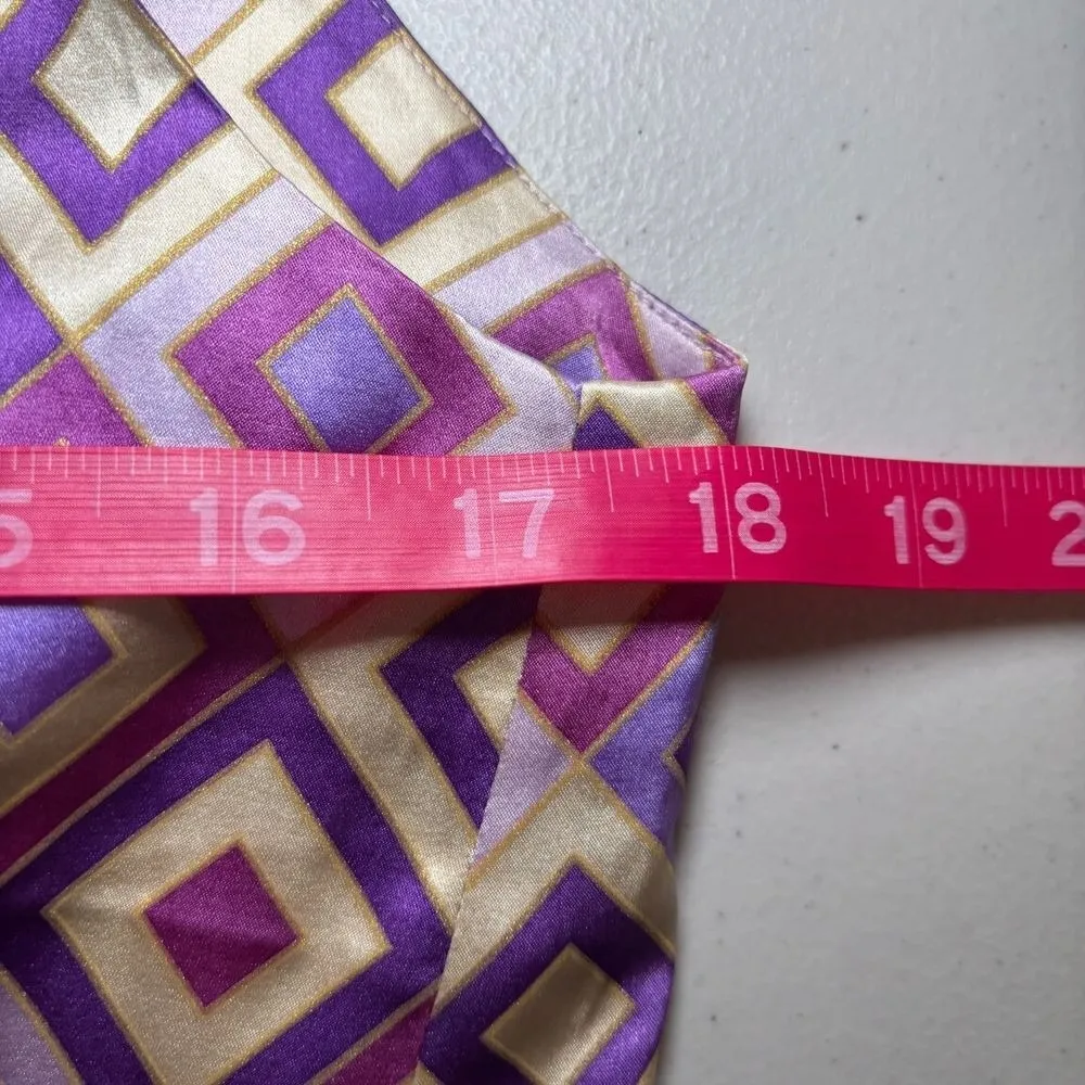 Shoshanna Silk Pink‎ Purple Geometric Print Wrap Dress Sz 12 Sleeveless Lined - Image 6
