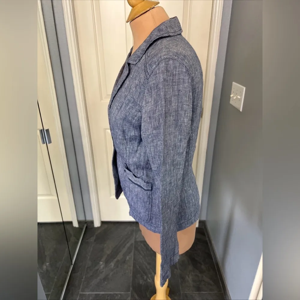 Caslon Blue Linen Blazer Preppy‎ Nautical Classic - Image 4