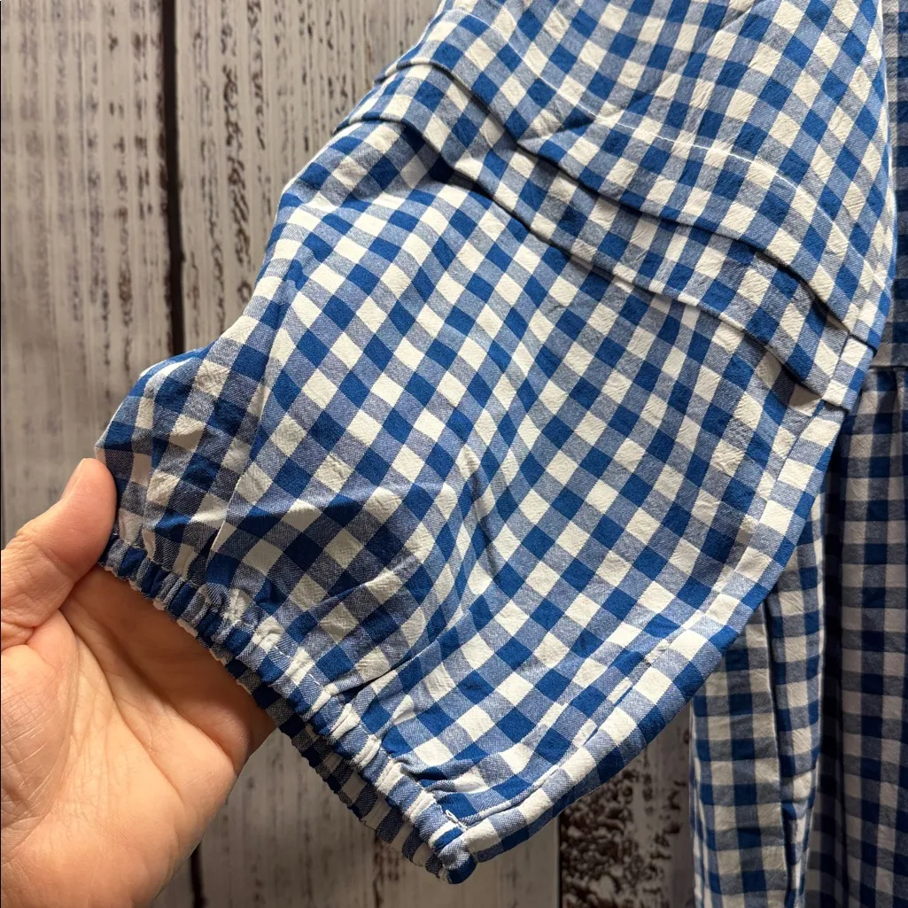 Petal & Pup NWT Blue and White Gingham Checkered Tiered 3/4 Sleeve Midi Dress - Image 7