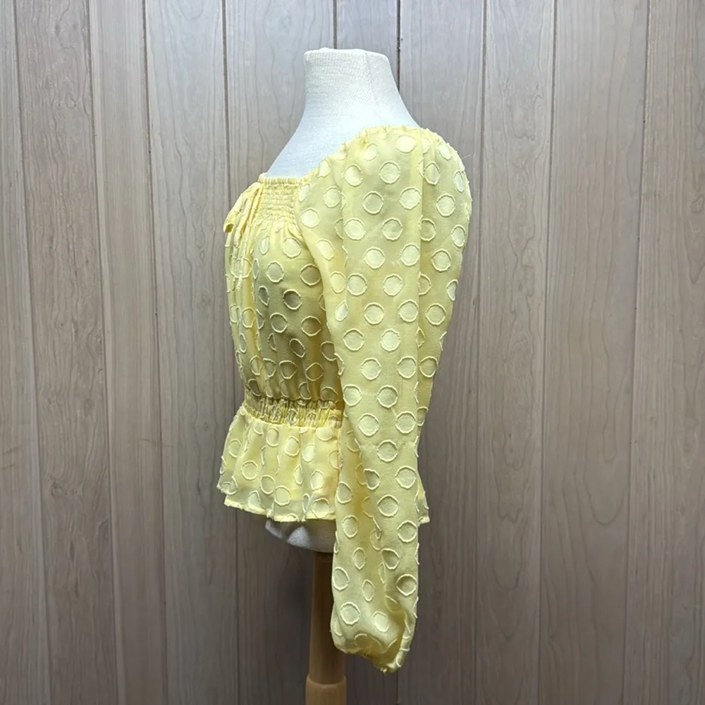 LC Lauren Conrad NWT Yellow Hello Sun Smocked Peplum Long Sleeve Blouse Size XS - Image 7