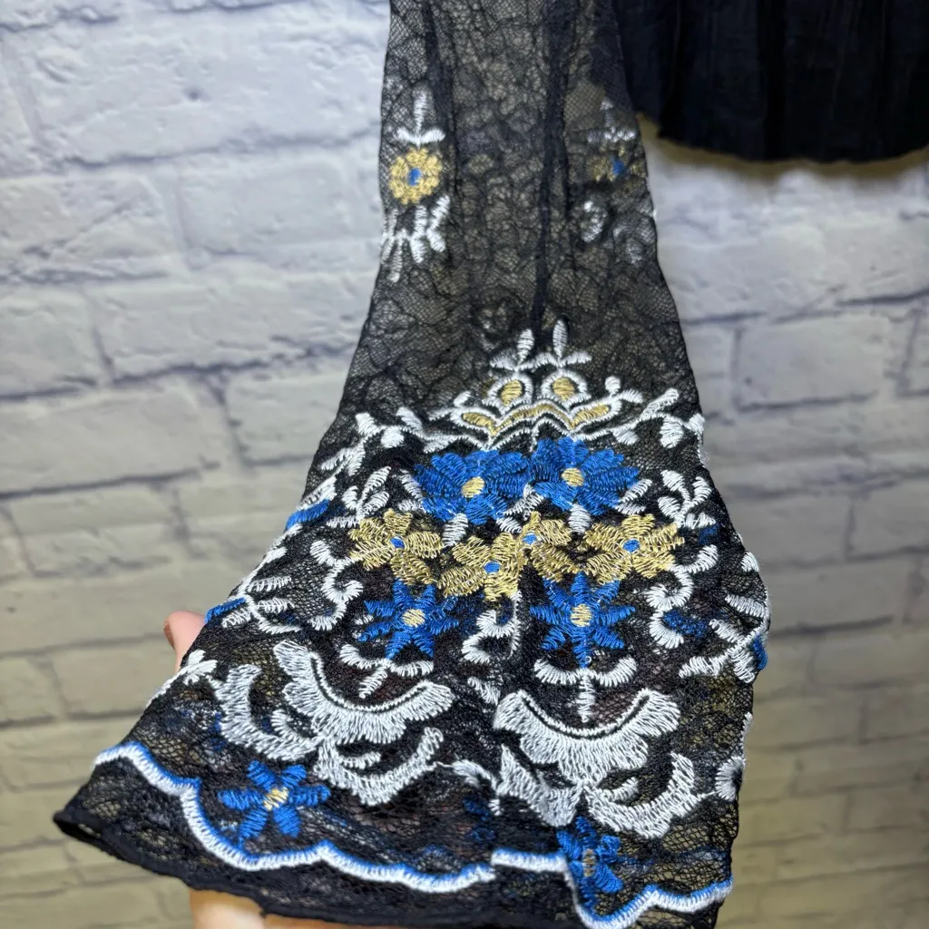 Free People Don't Blame Me Cuff top Embroidered Bell Sleeves Bohemian Sheer Lace - Image 10