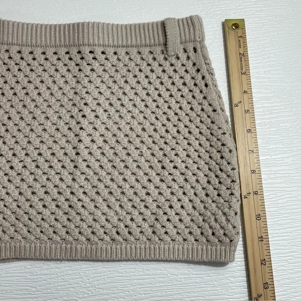 NEW SER.O.YA Open Knit Crochet Mini Skirt Size SMALL Belt Loops Neutral Beige‎ Tan - Image 6