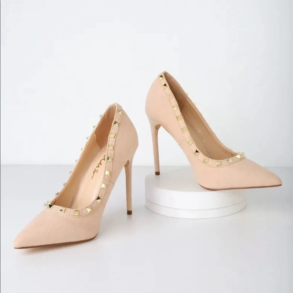 Lulus Vydia Suede Studded‎ Pumps in Nude Size 8 Tan - Image 10