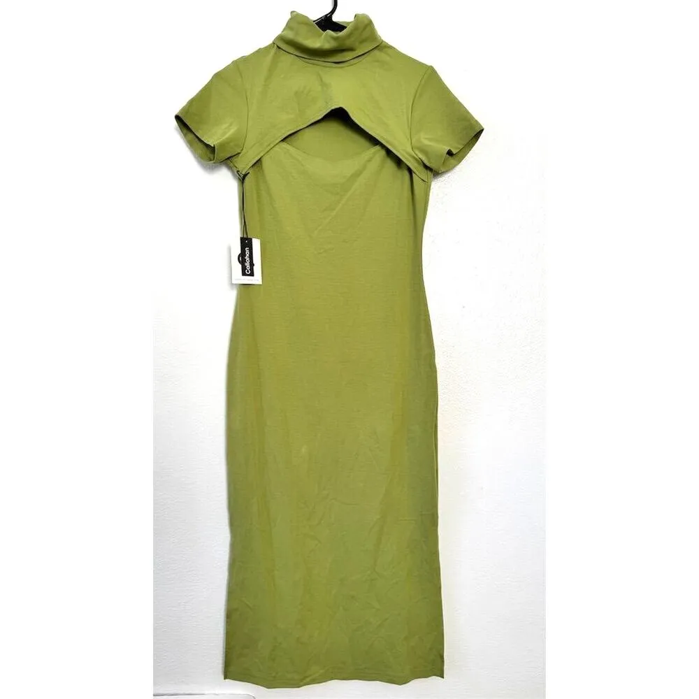 NEW REVOLVE x Callahan Knitwear Womens Green Cut Out Short Sleeve Midi Dress Sm - Image 2