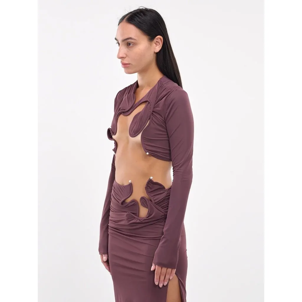 Christopher Esber Venus Long Sleeve Crop Top in Mahogany 2 New Womens Blouse Purple - Image 14