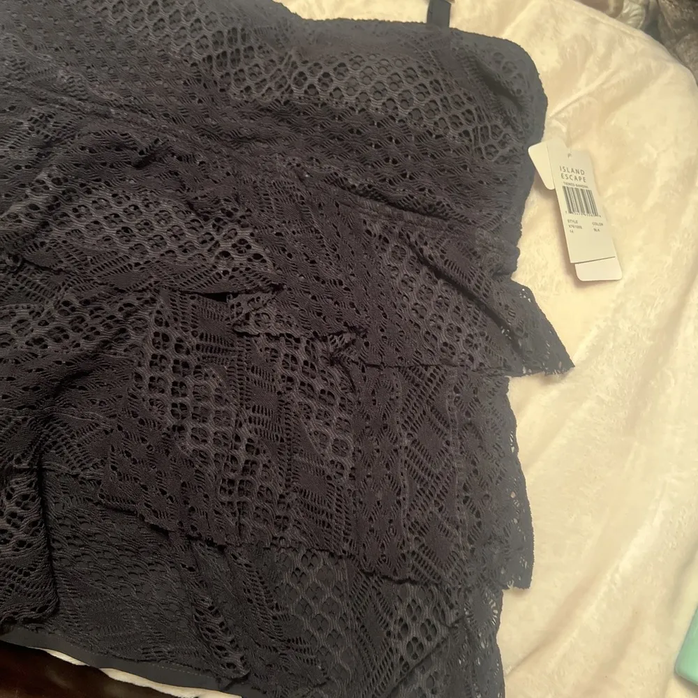 Island Escape Tiered Bandini Tankini Black Overlay Ruffles Women's 14 - Image 3