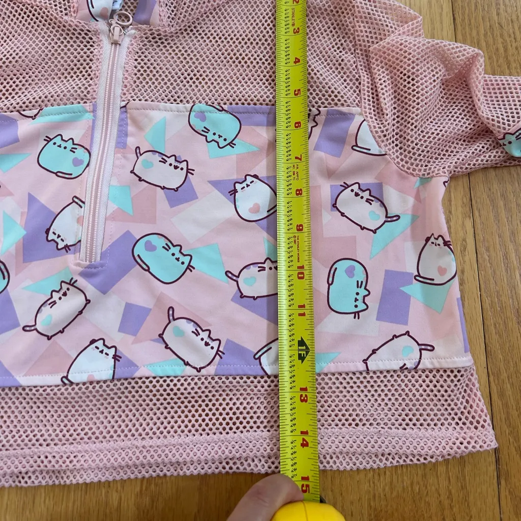 Hot Topic Pusheen Active Crop Jacket Size Large Pink Mesh Hoodie Pullover - Image 6