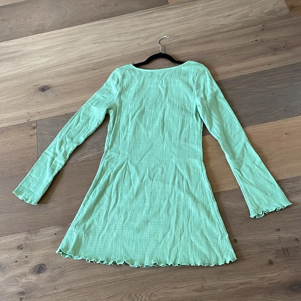Free People Green Eliza Mini Dress Long Sleeve Size Large Stretchy - Image 9