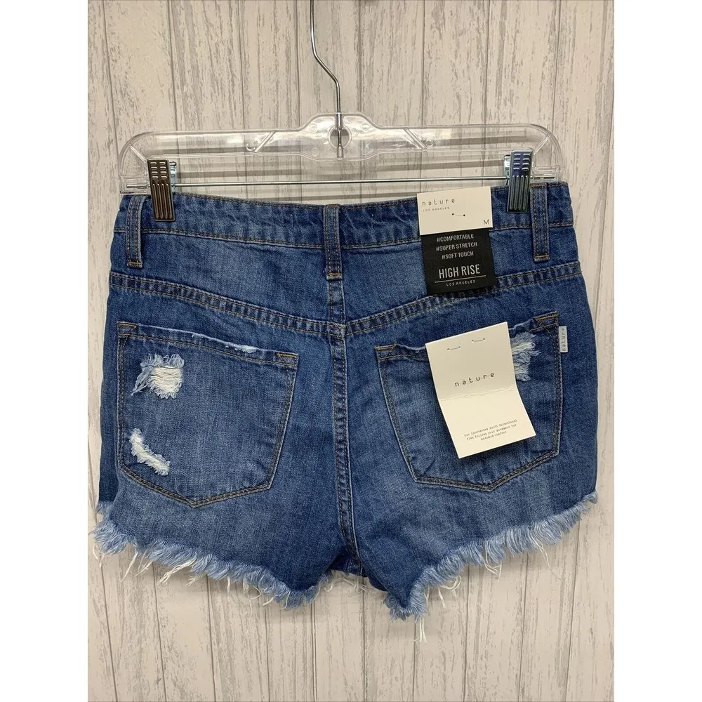 Womens Size M Nature Denim Shorts Distressed NWT Blue Size M - Image 4