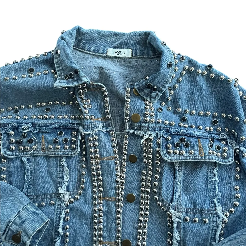 Mochy Studded Blue Jean Jacket Size Medium - Image 3