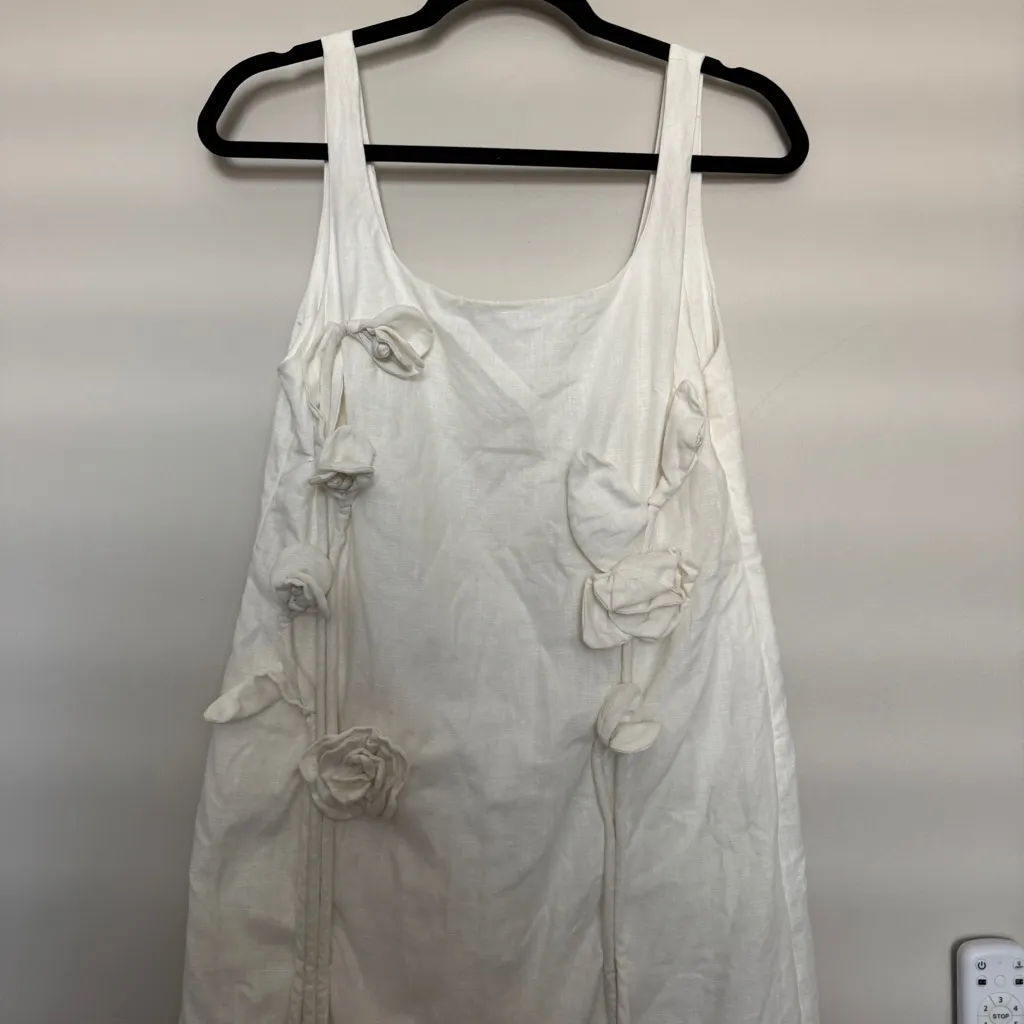 Farm Rio 3D Floral Linen Mini Dress Size Small White - Image 7